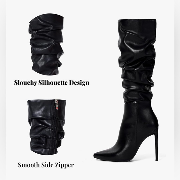 Elisabet Tang Knee High Boots Womens Black Matte PU 4 Inch Stiletto New - Picture 5 of 8